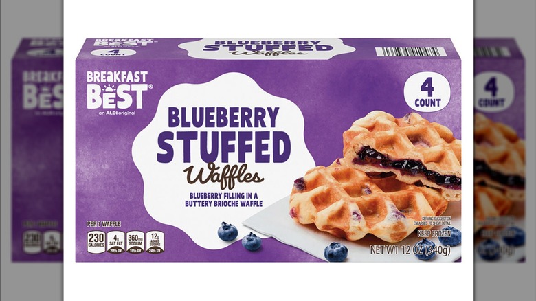 A box of blueberry filling stuffed waffles from Aldi