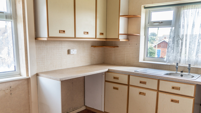 Older beige kitchen interior