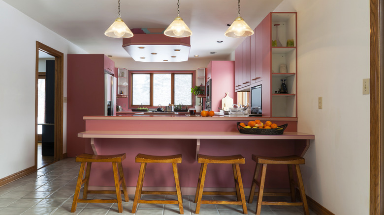 Pink painted kitchen design