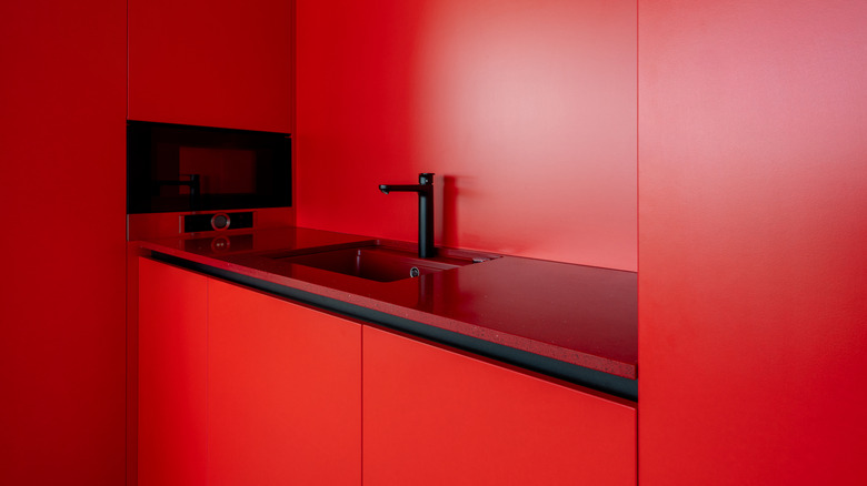 Fully red kitchen interior