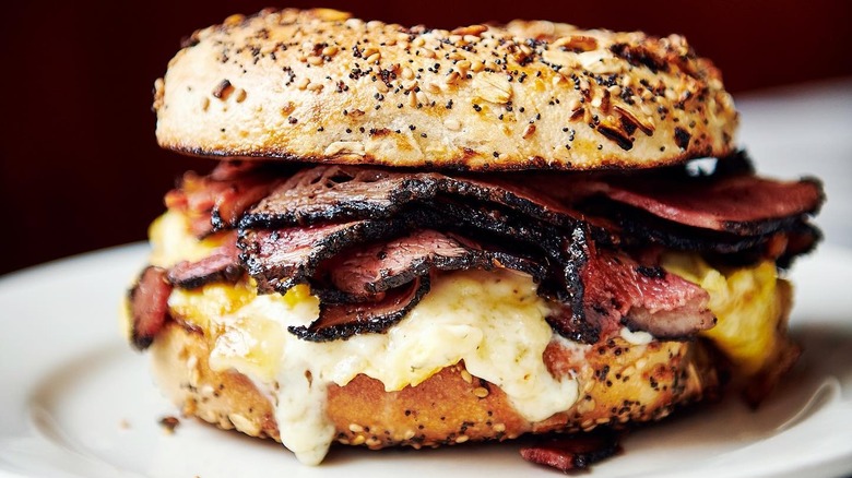 Perly's pastrami sandwich on a bagel