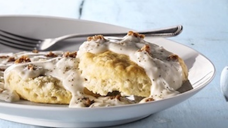 Close-up of Biscuitville's Sausage Gravy Biscuit.