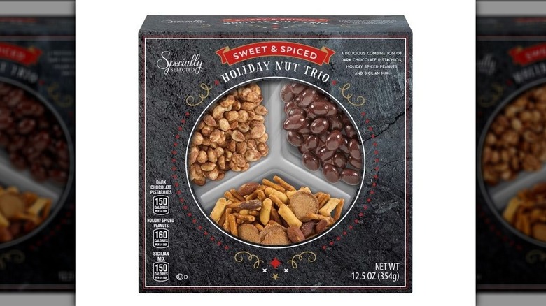 Box of Specially Selected brand Sweet & Spiced Holiday Nut Trio