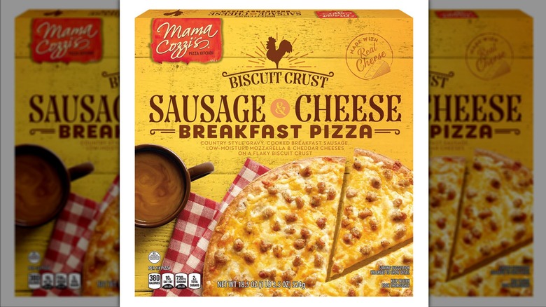 A biscuit crust pizza box sits against a white background.