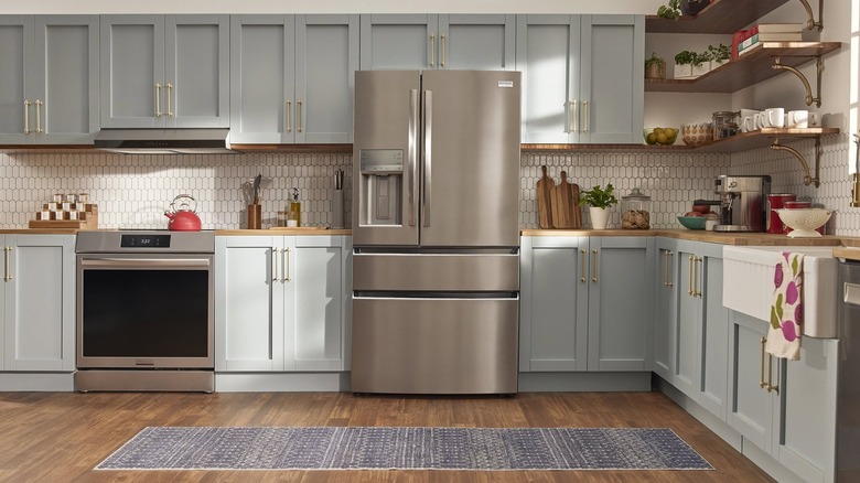 A silver Frigidaire refrigerator in a home kitchen