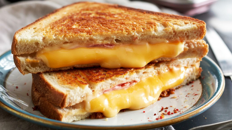 Grilled cheese cross section on plate