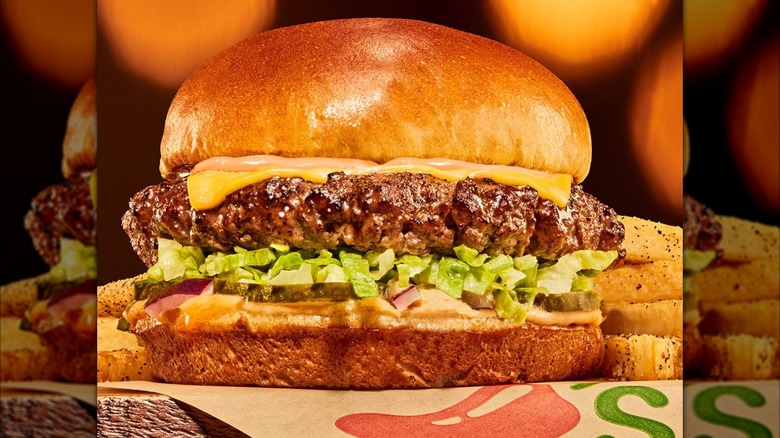 Chili's Big Smasher Burger with fries in the background