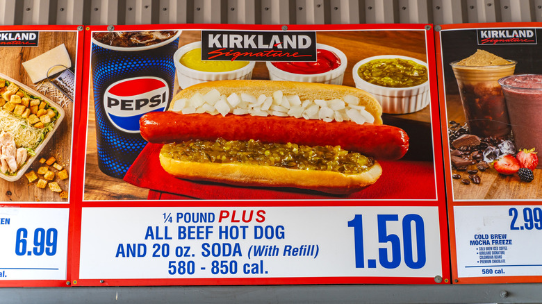 a display of Costco Food Court menu