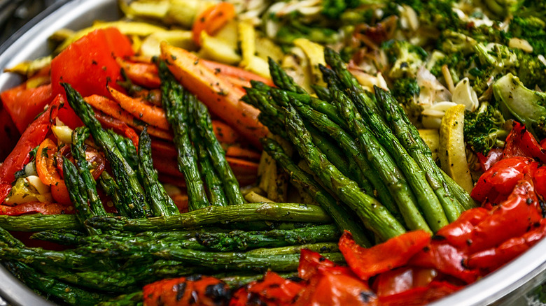 An assortment of roasted vegetables on a platter