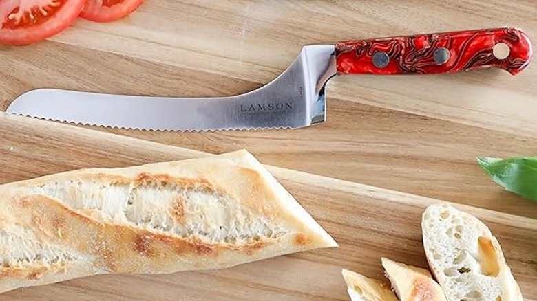 Lamson 7 inch premier offset serrated bread knife with fire handle