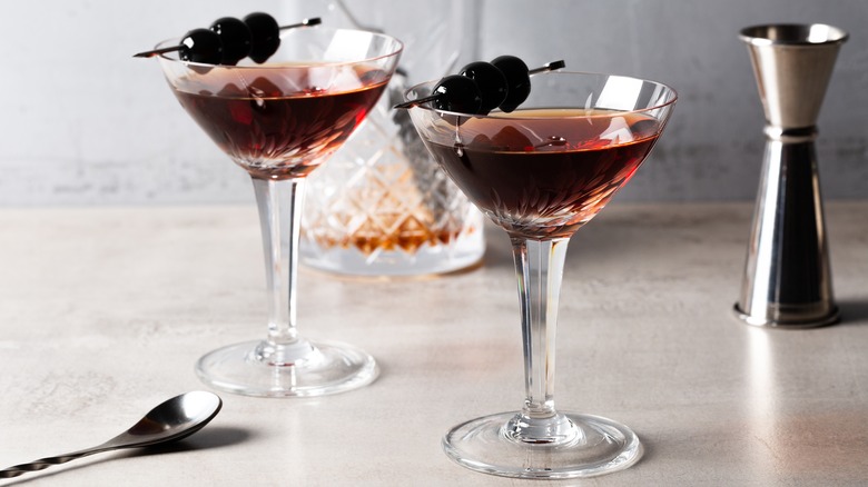 Manhattan cocktails in glasses