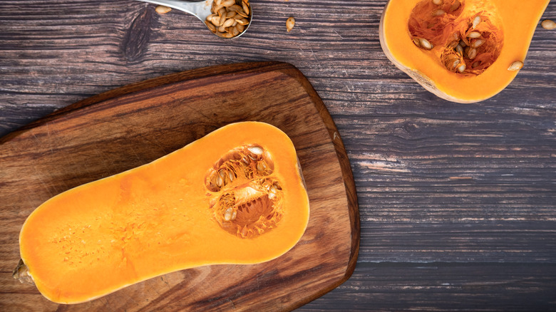 A halved butternut squash