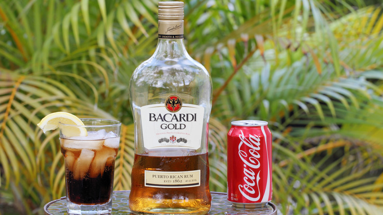Bacardi Gold and Coca Cola mixed drink