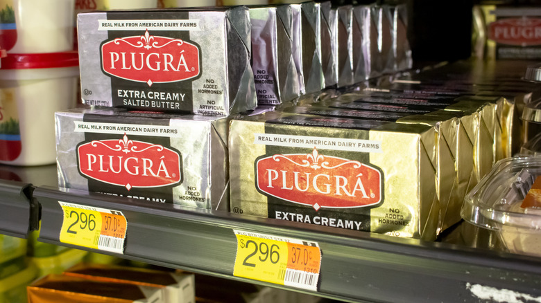 Sticks of Plugrà butter sold in store