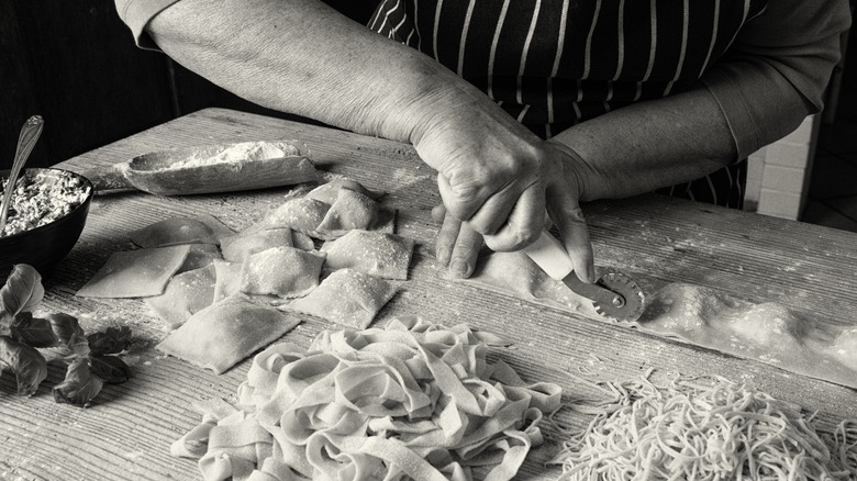 Woman making fresh pasta