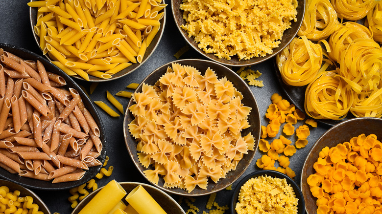 Various dried pasta varieties and shapes