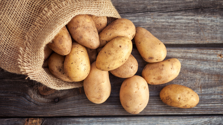 potatoes in burlap bag