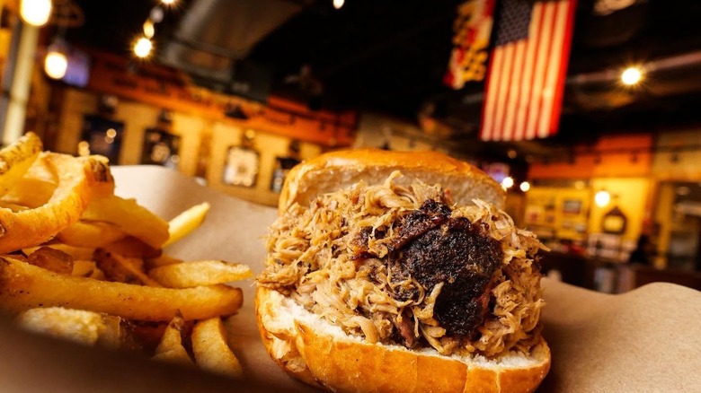 Mission BBQ's barbecue pictured with the American flag.