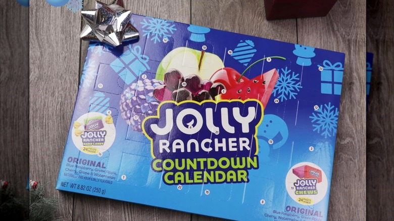 A Jolly Rancher advent calendar with a silver gift bow