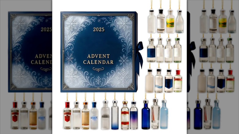A Vodka Countdown Calendar is pictured alongside small bottles of spirits