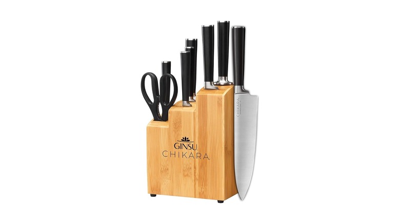 Ginsu Chikira knife set in a bamboo block