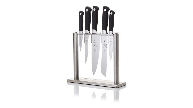 5 piece Mercer knife set in a glass block