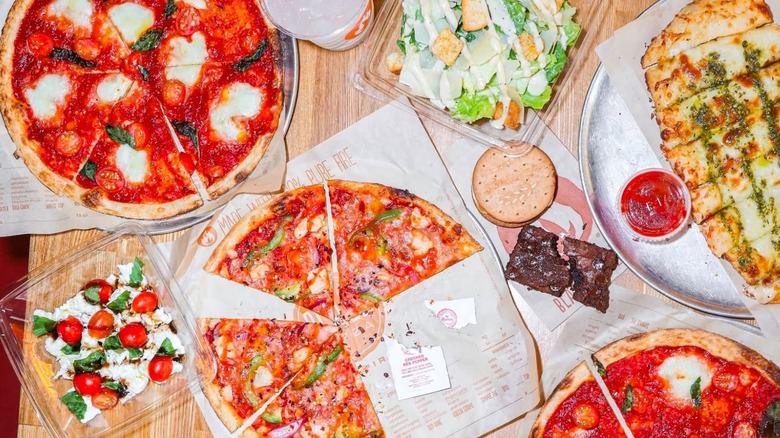 Various Blaze Pizza menu items.