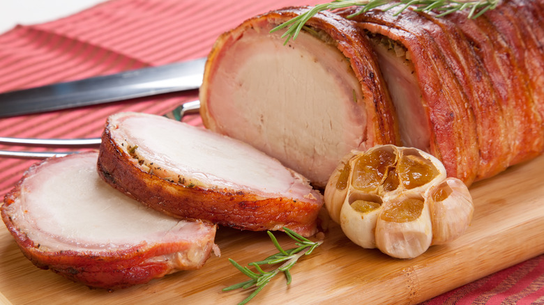 Bacon wrapped pork loin 