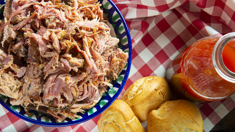South Carolina-style barbecue, featuring pulled pork and a vinegar or light tomato sauce.