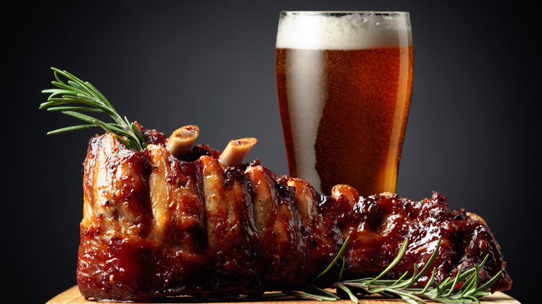 rack of ribs with pint of beer