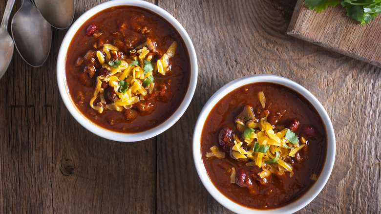 two bowls of homemade chili