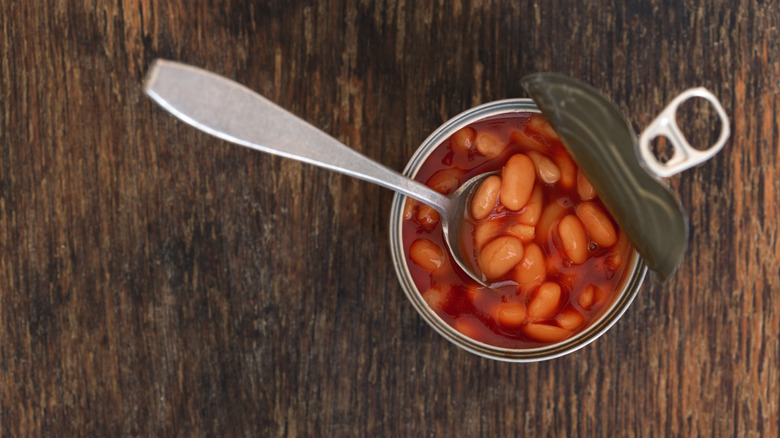 canned beans with spoon