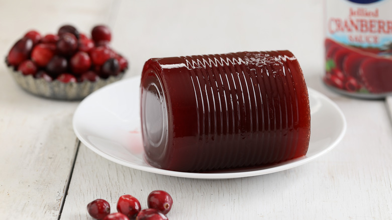 canned cranberry sauce on plate