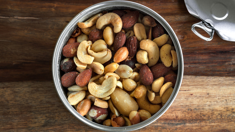 opened can of mixed nuts