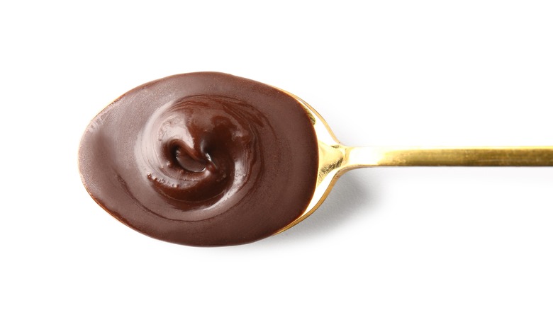 spoon of chocolate pudding