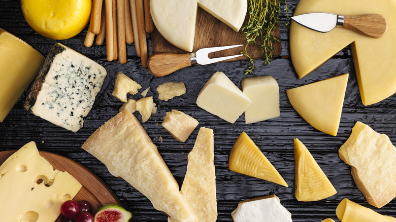 selection of cheeses on cheeseboard