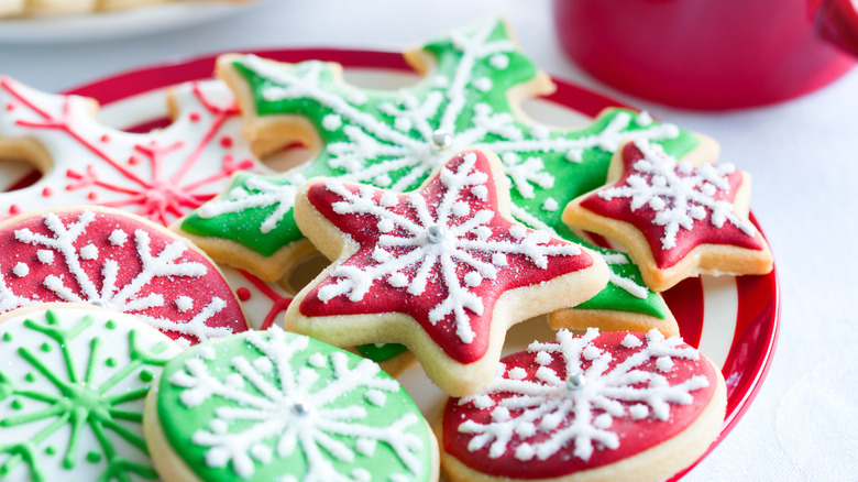 Assorted Christmas green and red sugar cookies 