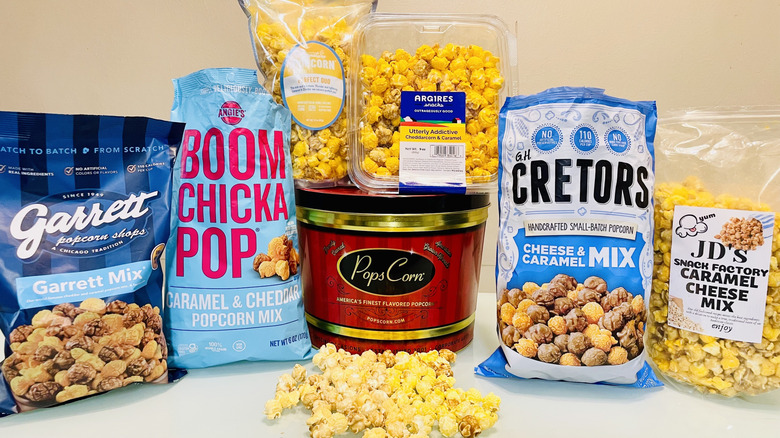Different brands of popcorn arranged neatly