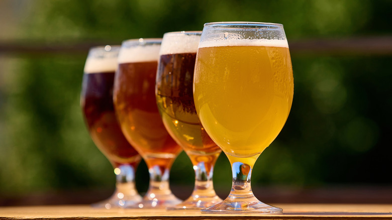 A flight of different beers.