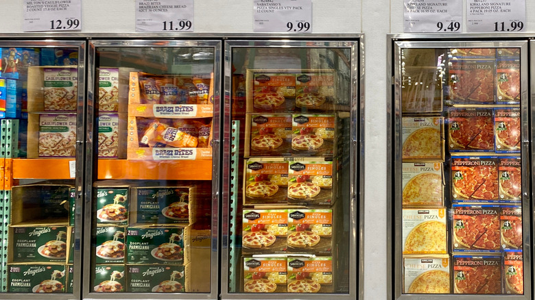 Frozen pizzas section inside Costco