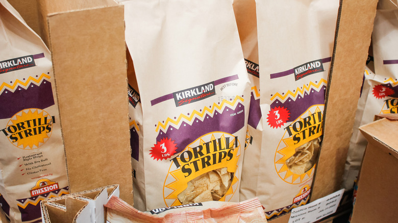 Display of Kirkland Signature Tortilla Strips inside Costco