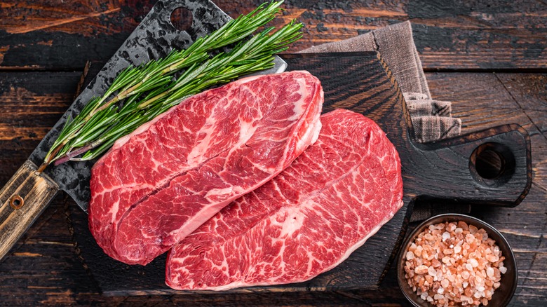 raw flat iron steaks