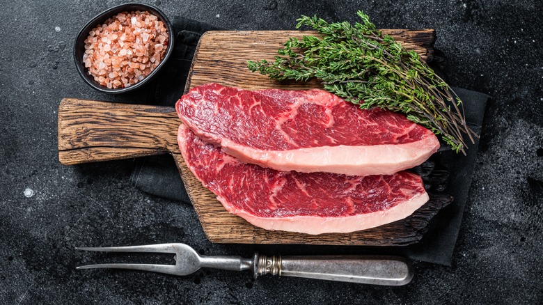 raw rump steak on board