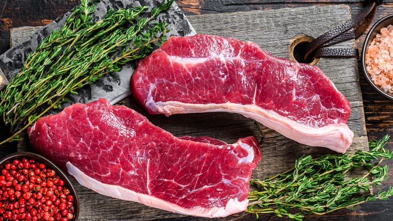 raw striploin on board