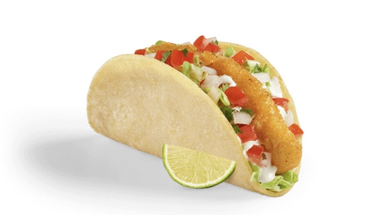 Del Taco Beer Battered Fish Taco with pico de gallo and cabbage