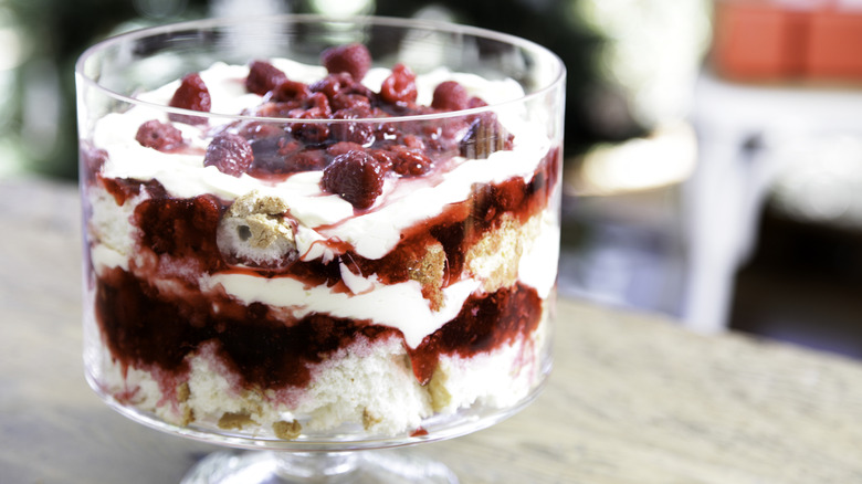 A layered raspberry trifle