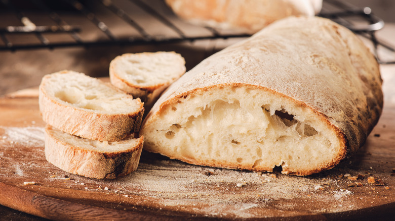Ciabatta bread on wooden board 