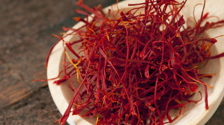 Saffron strands in a spoon