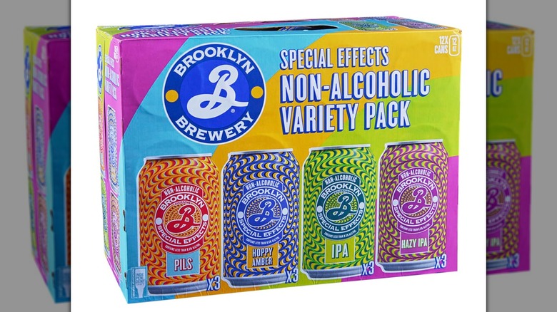 Displayed variety pack of Brooklyn Brewery non-alcoholic beer.