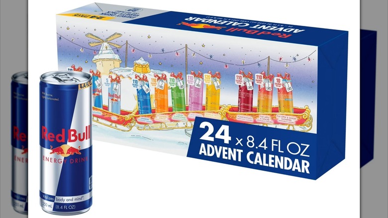 Redbull advent calendar with a can of classic Red Bull